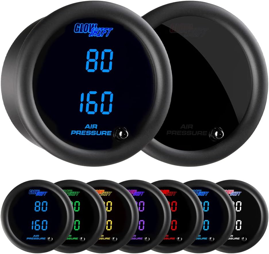 GlowShift Tinted 7 Color 220 PSI Dual Digital Air Pressure Gauge Kit