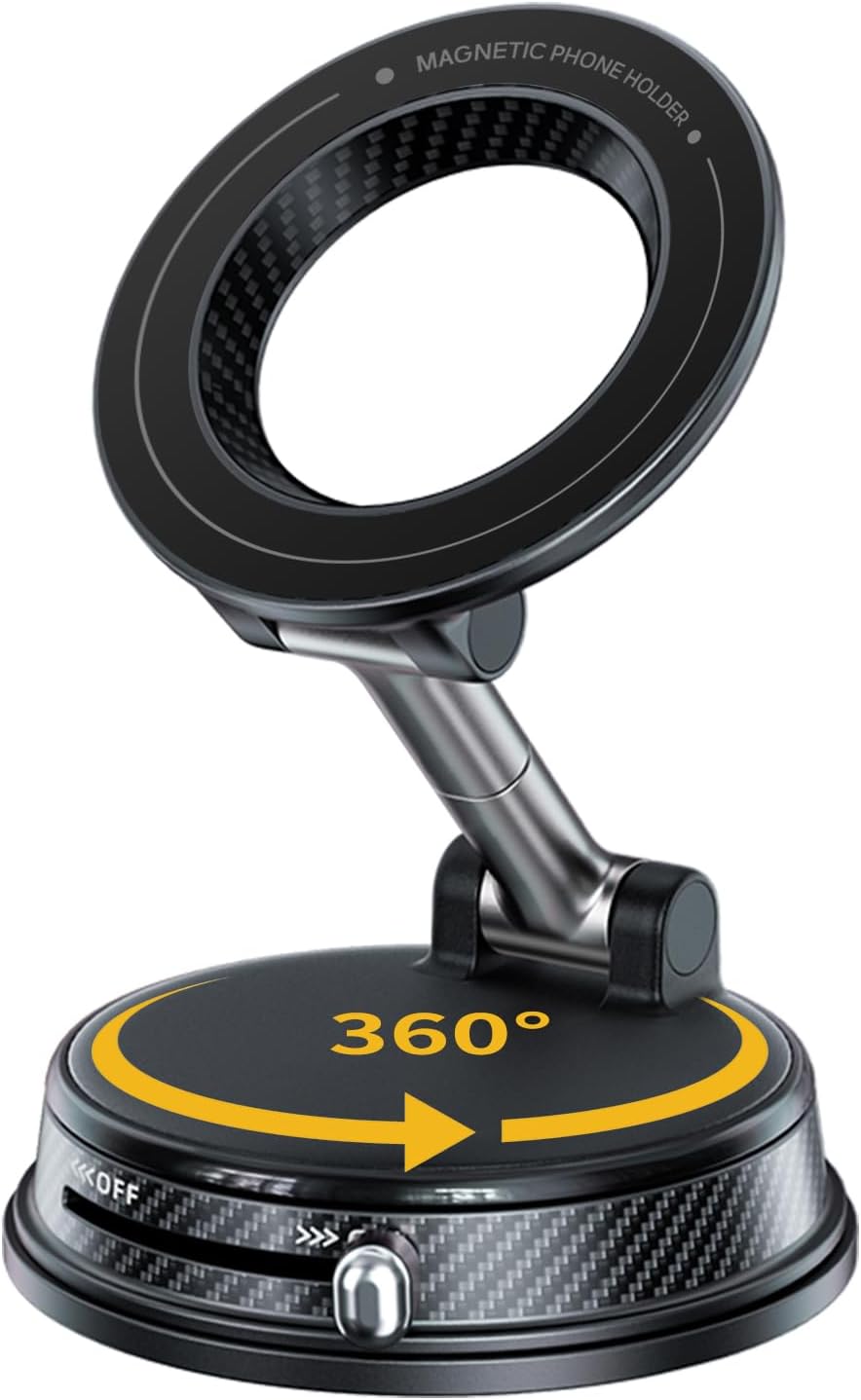 Vacuum Magnetic Car Phone Holder, Strong Suction Cup Mount with Secure Lock