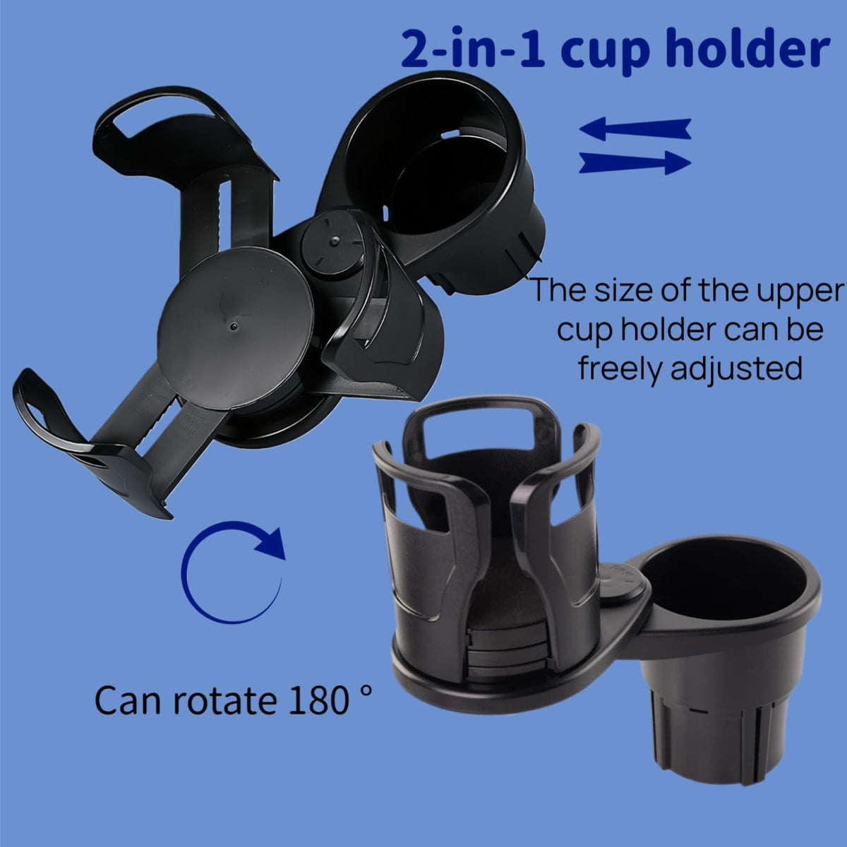 Car Cup Holder Expander, Black, 7.32 x 3.35 Inch
