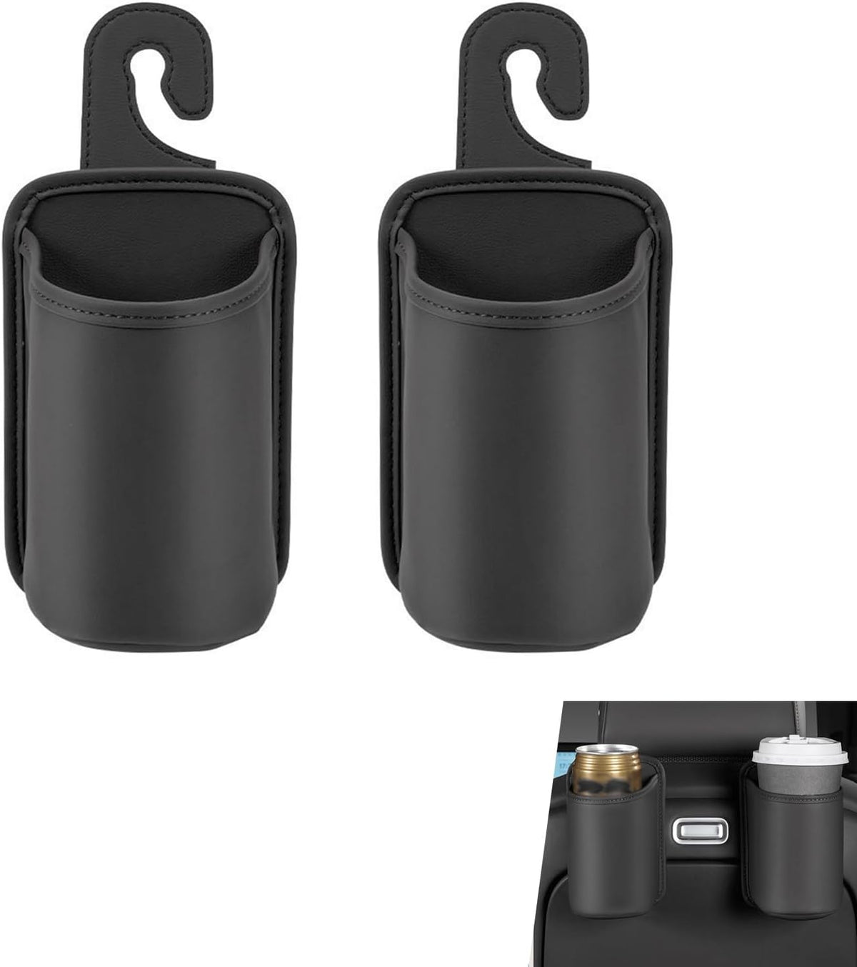 2 PCS Car Seat Back Headrest Cup Holders, Leather Large Capacity Organizer for Cup & Phone & Trash, Anti-spill Multi-functional Hanging Storage Bag, for Cars SUVs Trucks (Orange)