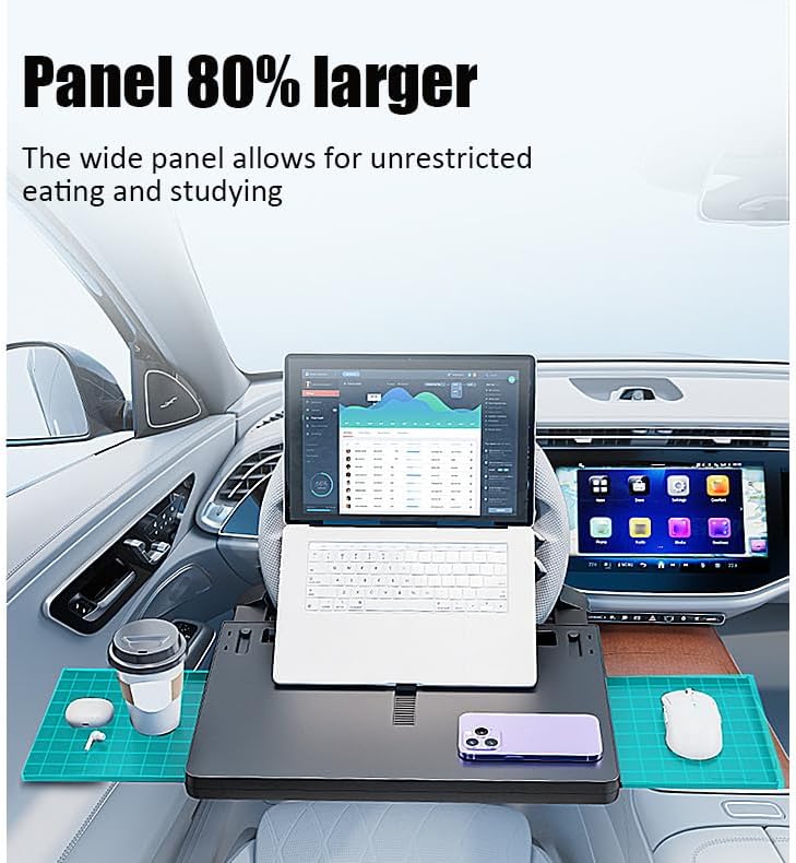 Car Steering Wheel Tray for Toyota Sequoia 2000–2025, Adjustable Car Laptop Desk with Extendable Tray for Eating Working Portable Multifunctional Buckle,Black