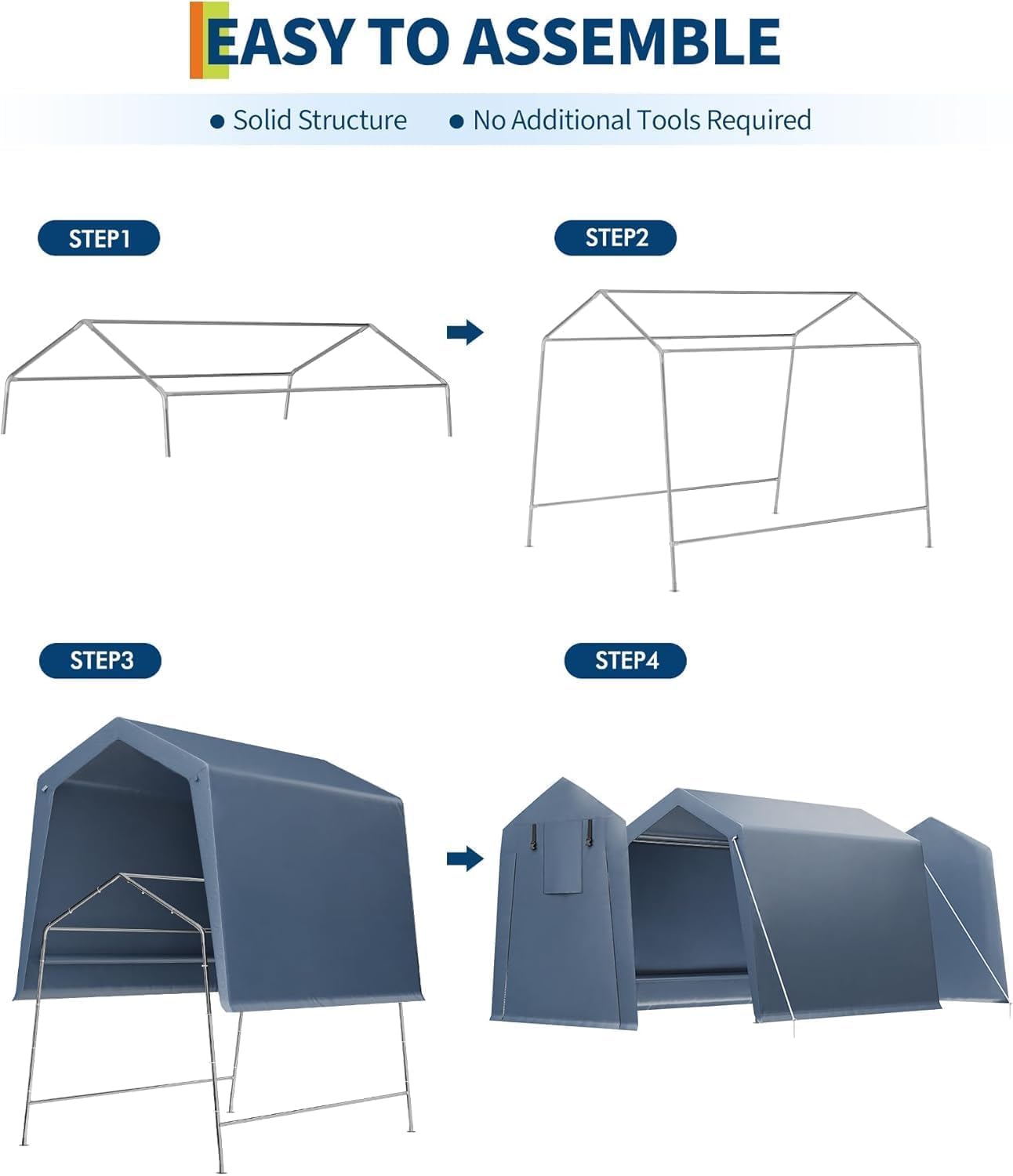 6x8 FT Outdoor Storage Shelter Shed Carport with Roll Up Door Windows Waterproof Portable Garage Heavy Duty Tent for Motorcycle Bike Firewood Tools Ventilated