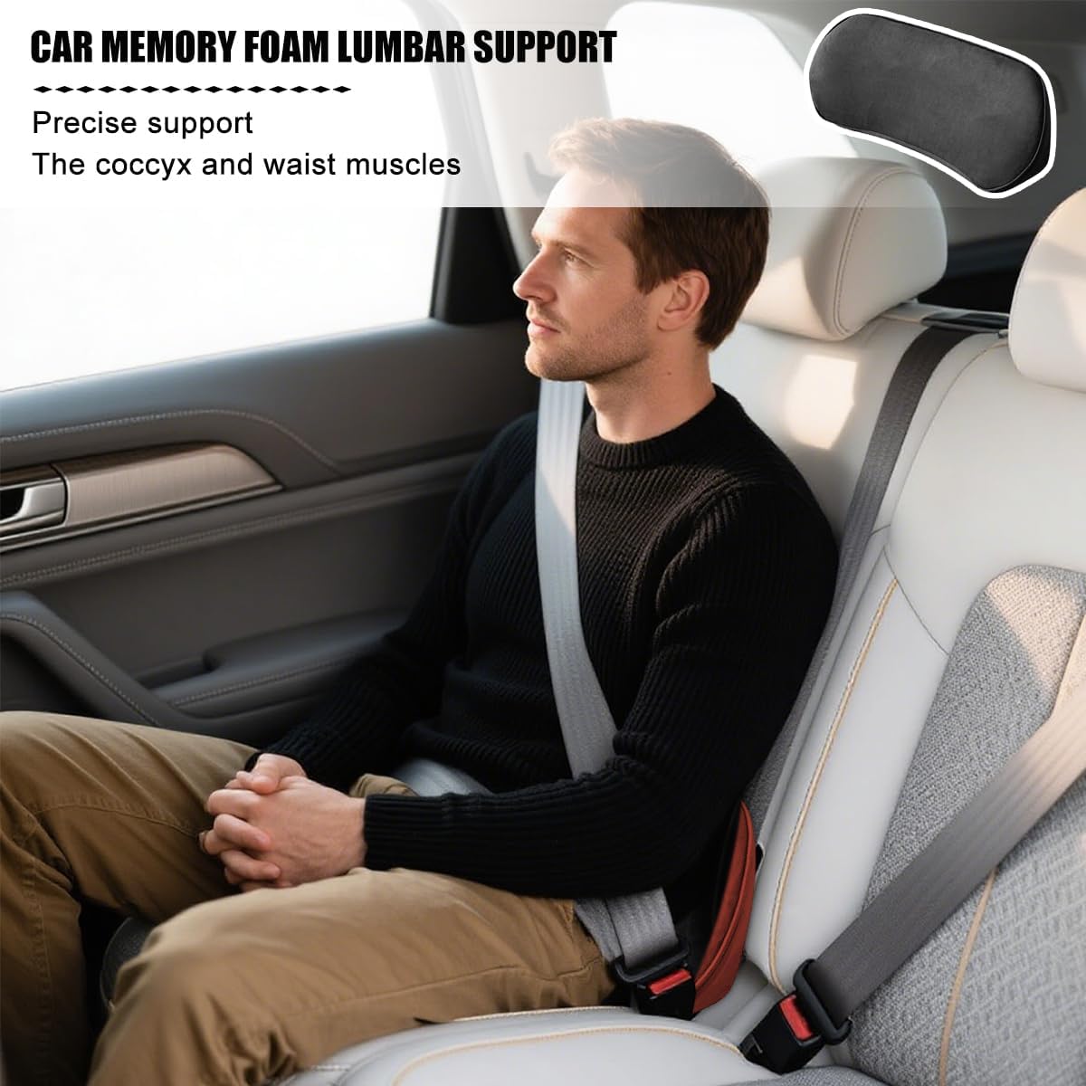 Zpana Car Lumbar Support Pillow, Memory Foam Back Cushion, Black