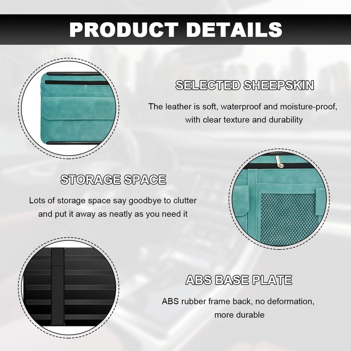 Car Sun Visor Organizer, Leather Sun Visor Pocket Organizer Case with Multi-Pocket Net Zipper, Suede Note Holder Car Visor Storage Pouch for Card Pen Sunglasses Document (Blue)