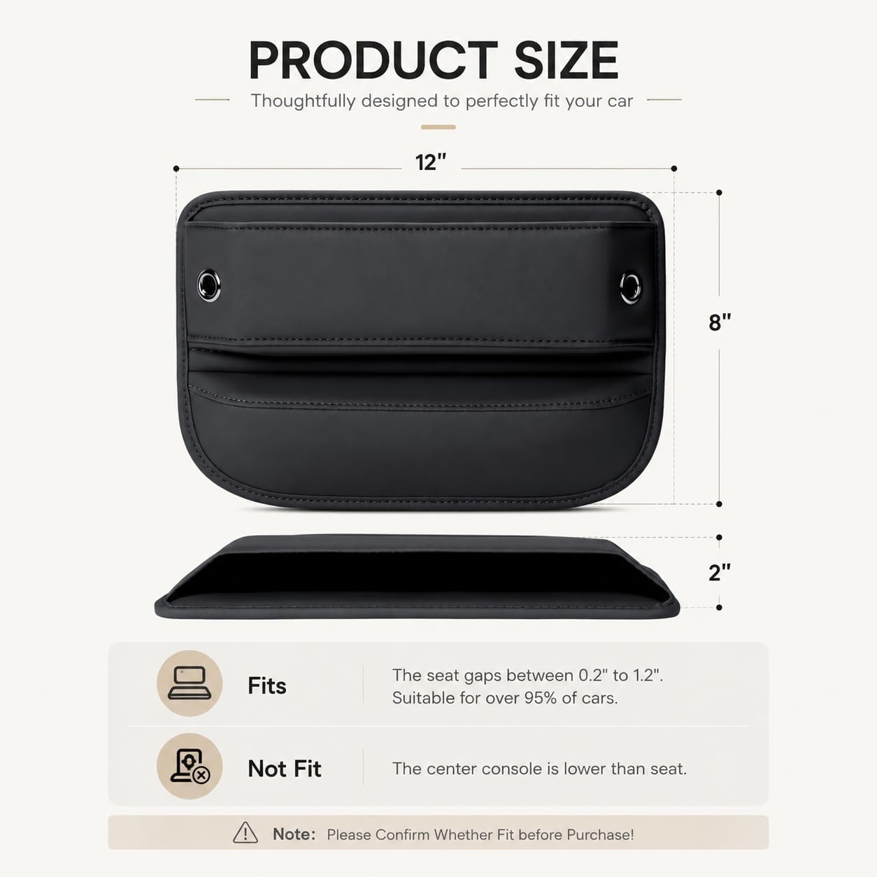 Premium Leather Car Seat Gap Filler Organizer, Universal Center Console Storage for Phone Keys Wallet, Car Accessories for SUV Truck Sedan(2Pack) (Black)