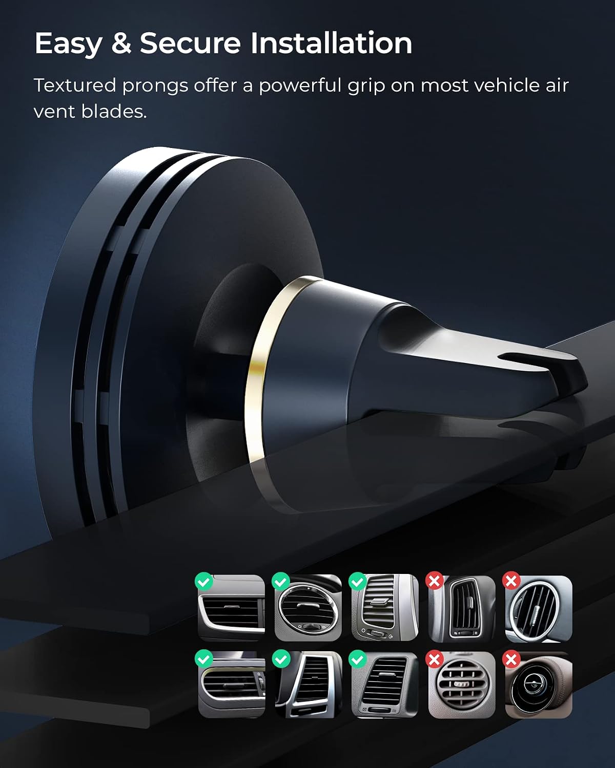 iOttie Velox Mini MagSafe Compatible Air Vent Car Mount in Midnight Blue with Wireless Charging. Compatible with MagSafe iPhones Including iPhone 12/13/14/15/16/17 Series (Car Charger Included)
