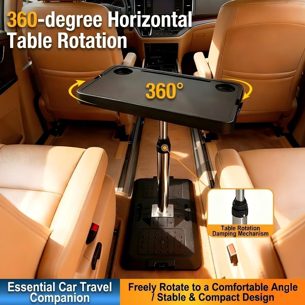 Car Desk for Laptop, Adjustable Car Seat Tray Table, 360° Rotating Multi-Function Travel Tray for Passenger &amp; Rear Seat, Portable Eating &amp; Work Station, Essential Road Trip Accessories