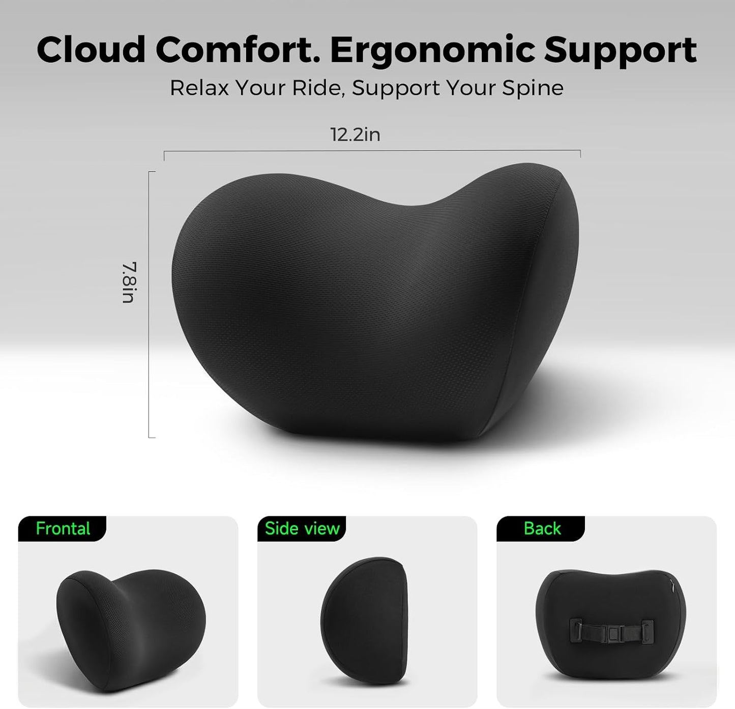 BEBAS Memory Foam Car Headrest Pillow - Breathable Neck Support Pillow for Driving, Universal Fit Cars/SUVs/Tesla/Toyota & Office Chair, Removable Cover (Black, Summer)