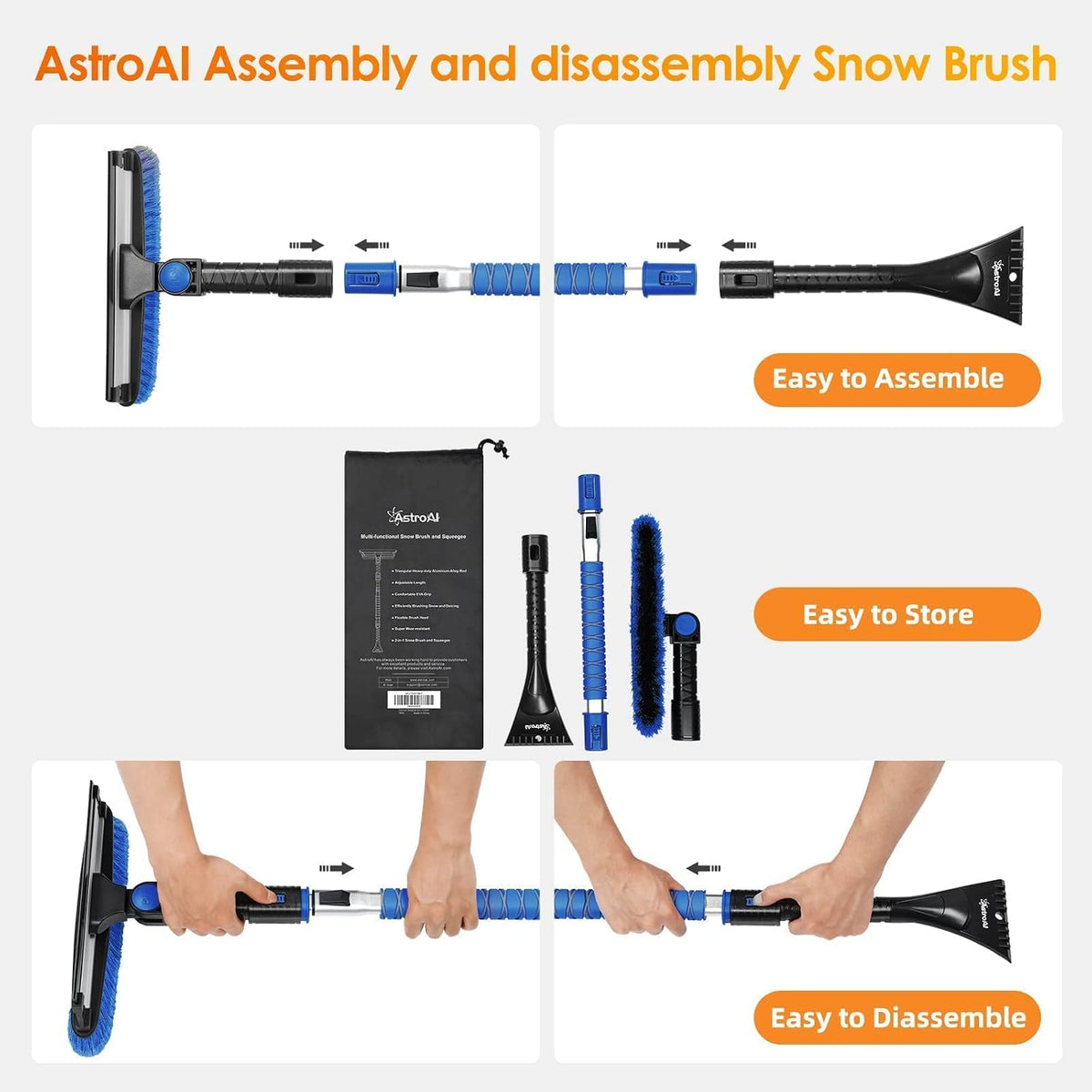 AstroAI 27'' Classic and 47.2'' Upgraded Ice Scraper with Squeegee(Blue)