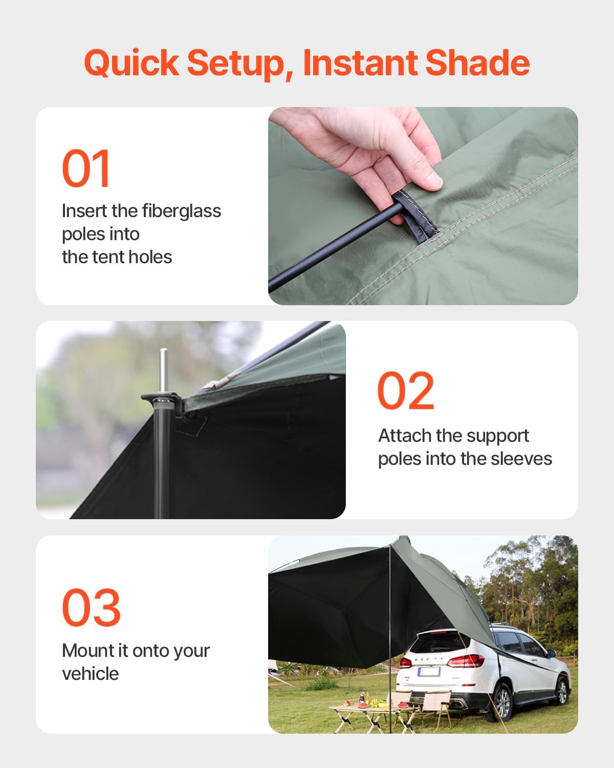 VEVOR Versatility Camping Tent, Auto Canopy Sun Shade UV50+ PU3000mm, Car Tailgate Sun Shelter for Truck Bed, SUV, RV, Van, Trailer and Overlanding, Portable Teardrop Awning Canopy Tear Resistant Tarp