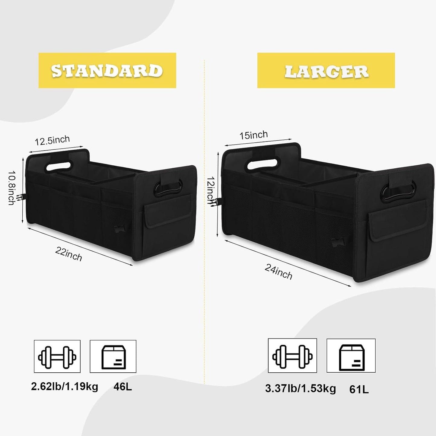 JiatuA Car Trunk Organizer, Car Organizers and Storage Collapsible Multi Compartment Container Box, Adjustable Car Accessories for SUV Sedan Truck, Standard Size, Black