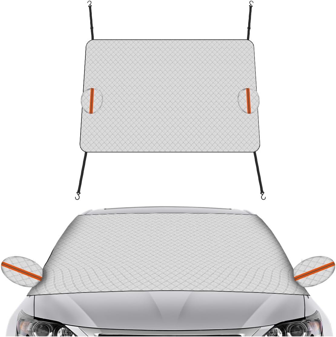 Magnetic Car Windshield Snow Cover, Extra Large Auto Ice Guard Windshield Cover with Side Window & Side Mirror Protector, Safe Reflective Vehicle Winter Exterior Accessories (Silver)