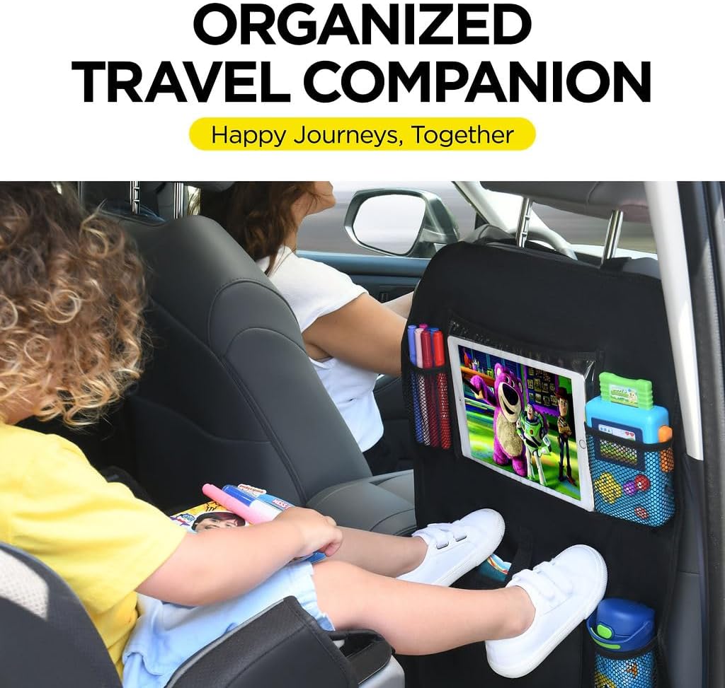 lebogner Back Seat Cover for Kids + 6 Pocket Storage Organizer, 2 Pack X-Large Kick Mats Backseat Protector with iPad Tablet Holder, Car Seat Back Protectors for Vehicles to Protect from Dirt & Mud