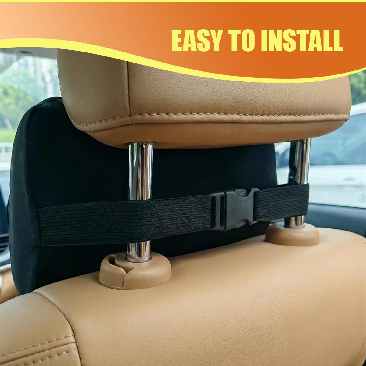 Car Headrest Pillow, Soft Memory Foam Car Neck Support Pillow for Pain Pressure Relief, Breathable Auto Interior Head Rest Cushion with Adjustable Strap for Comfortable Driving (Black)
