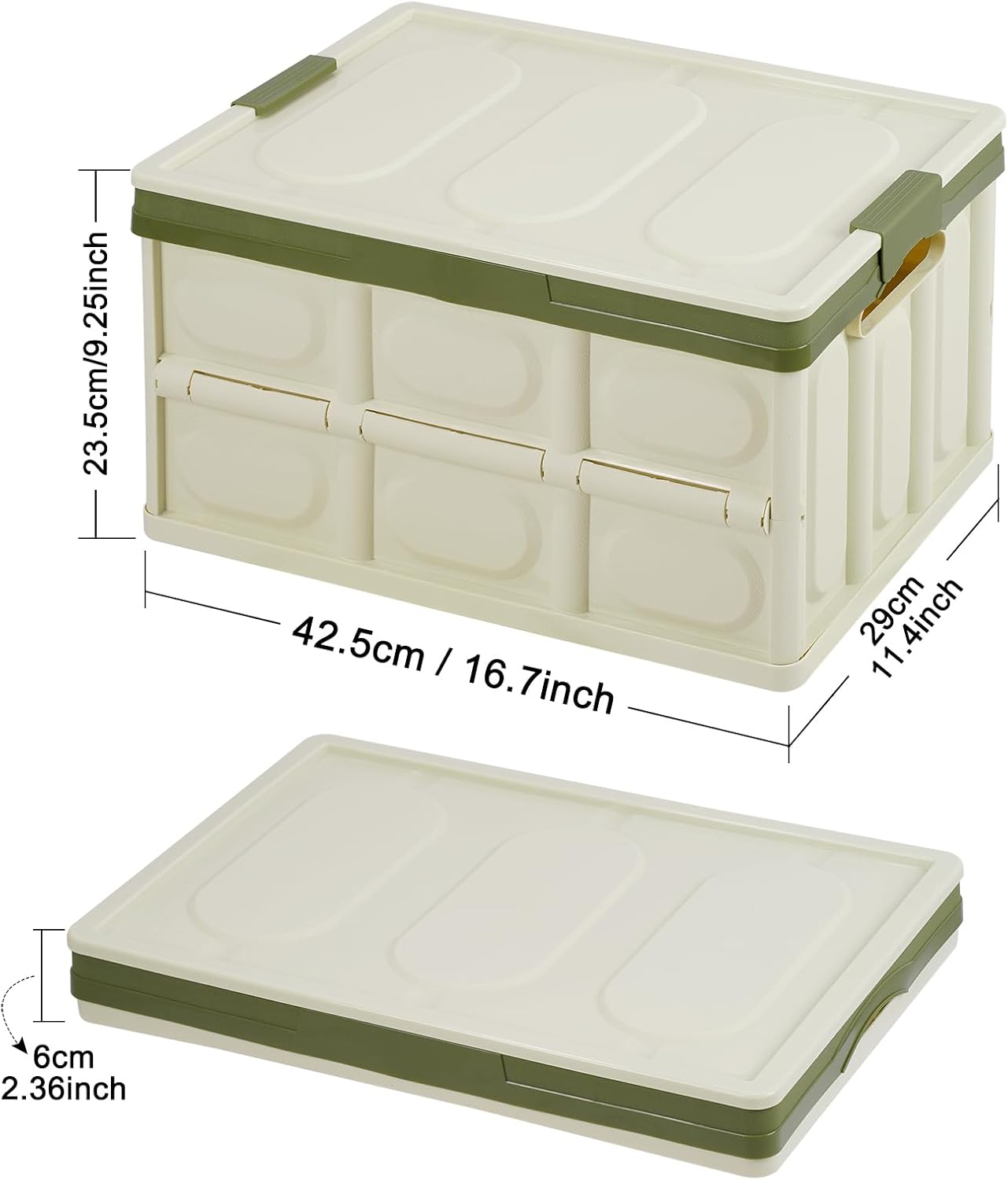 Phyllia Foldable Storage Boxes with Lids, 3 Pack Collapsible Plastic Storage Bins Organizer Containers Baskets Cub with Cover,Stackable Utility Crates Storage Box (Green, 30L)