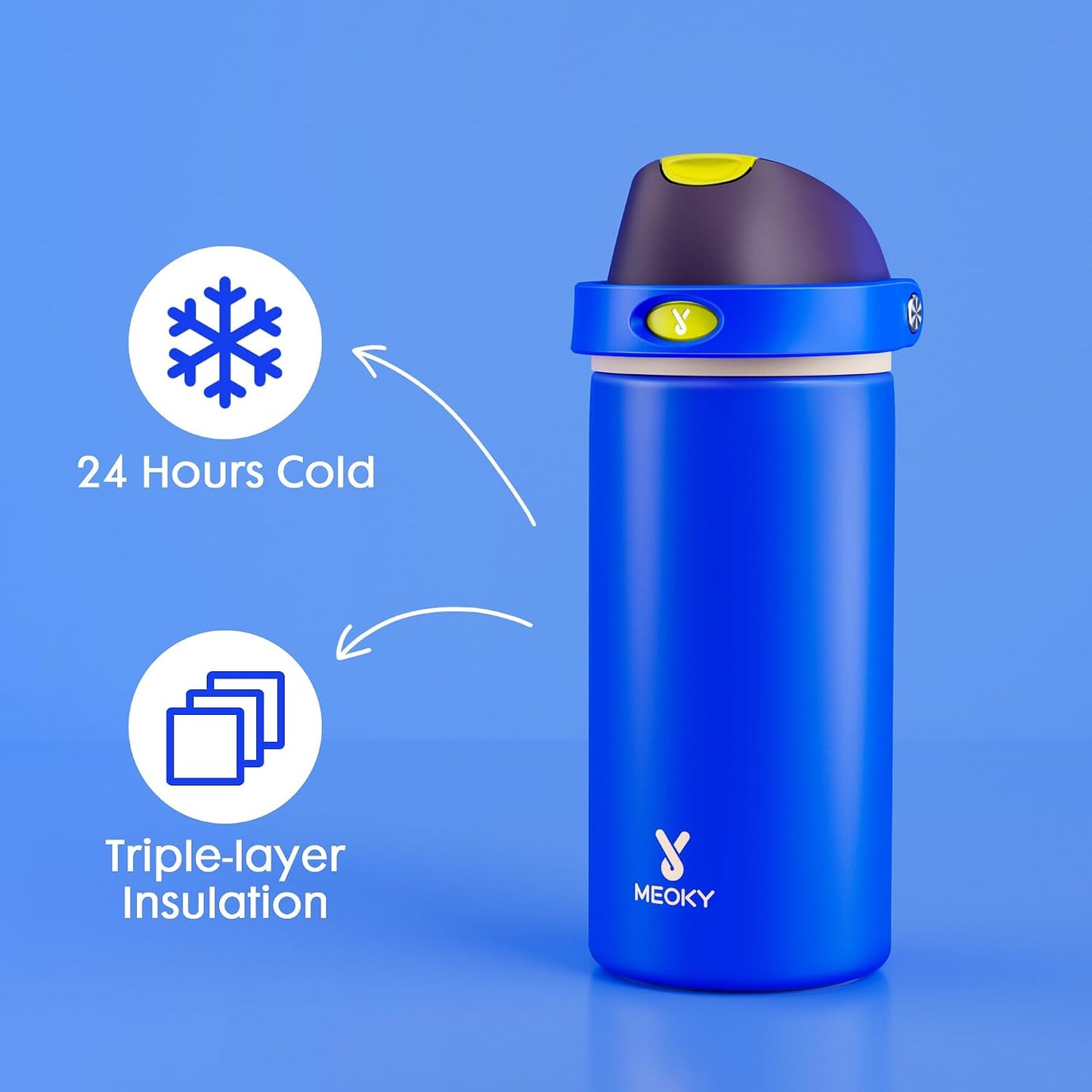 18 oz Insulated Water Bottle for Kids: Meoky Stainless Steel Water Bottle with 2-in-1 Straw and Spout Lid - Leak Proof, Cold for 24 Hours, BPA-Free for Boys School Sports, Celestial Sphere