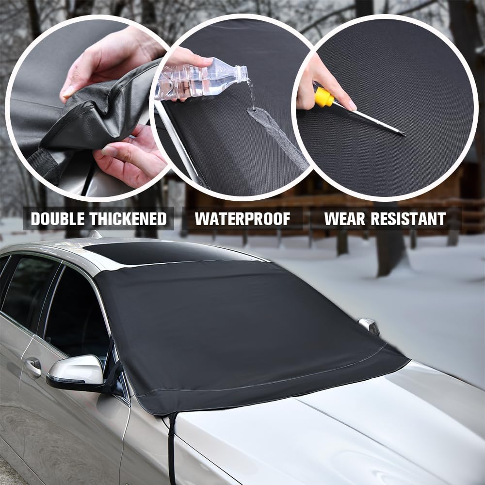 Windproof Windshield Cover for Ice and Snow, Upgraded Thicken Oxford Fabric Car Windshield Cover Best for Ice, Frost & Snow Removal Windshield Snow Cover for All Weather (67x47 Inches)