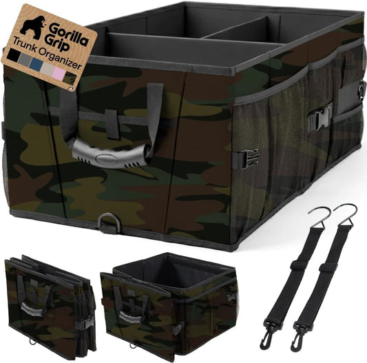 GORILLA GRIP Trunk Organizer for SUV and Cars, Large Capacity Collapsible Car Trunk Storage Organizer, Heavy Duty Car Accessories, Gifts for Mom and Dad, Slip & Water Resistant Multi Compartment, Camo