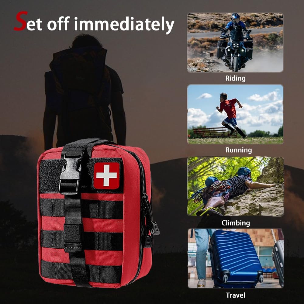 Universal IFAK Trauma First Aid Kit Molle Pouches Emergency Survival Kit Suitable for Home, car, Travel, Camping, Hiking, Sports, Outdoor Emergencies-Quick Response First Aid Essentials (Red)