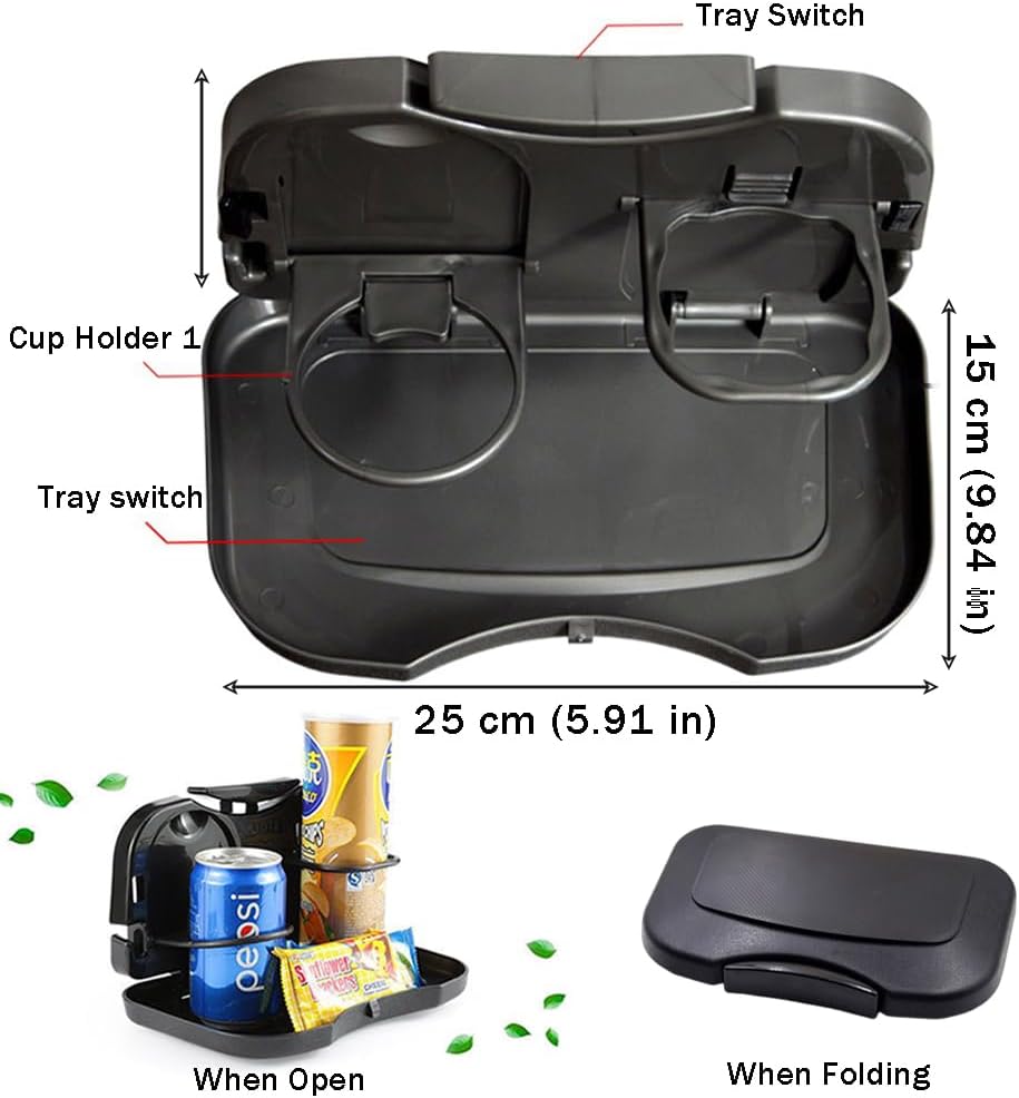 Ouliget Folding Car Headrest Backseat Organizer Tray,Adjustable Backseat Car Cup Holder Food Stand,Multifunctional Travel Tray Compatible with Most Vehicles