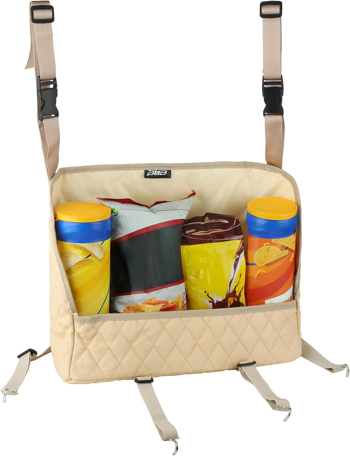 Car Organizers and Storage Purse Holder, Large Capacity Car Net Pocket Handbag Holder, Automotive Consoles & Backseat Organizer, Leather Back Seat Bag Between Car Front Seats, Beige