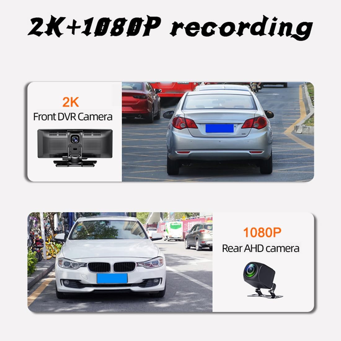 Portable Carplay Screen with Carplay & Android Auto, 10" Touch Screen with 2K Dash Cam, Rear Camera, Mirror Link, FM Transmitter, Split Screen, Bluetooth Car Radio