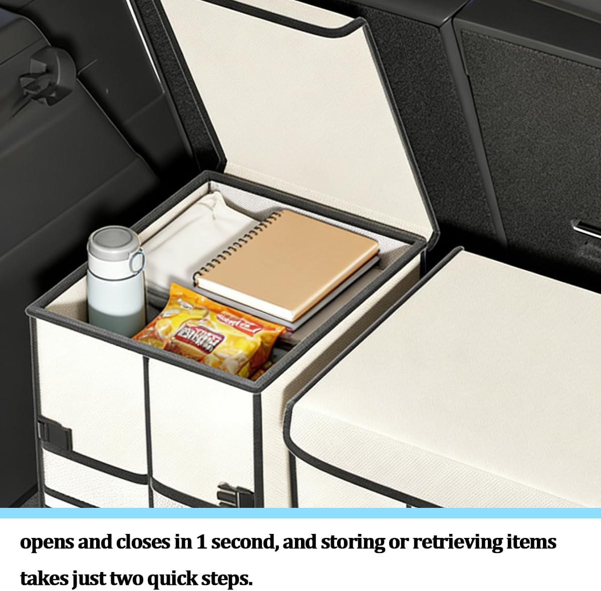 HZEL Car Trunk Organizer with Lid, Foldable Slip Resistant Multi-Compartment Vehicle Cargo Storage Box, Collapsible Waterproof Automotive Trunk Organizer, Universal for SUV Van Truck (Beige)