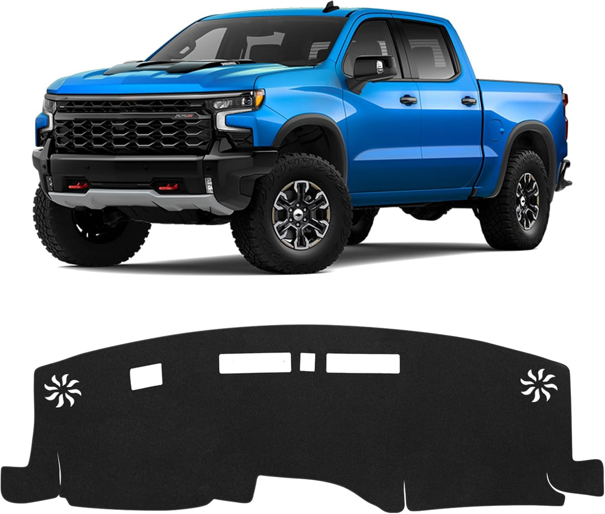 KUST Black Dash Cover Compatible with 2022-2025 2026 Chevy Chevrolet Silverado/GMC Sierra 1500 2500HD 3500HD (with HUD) (Only fit The 13.4-inch Screen Dashboard) Dashboard Cover Accessories