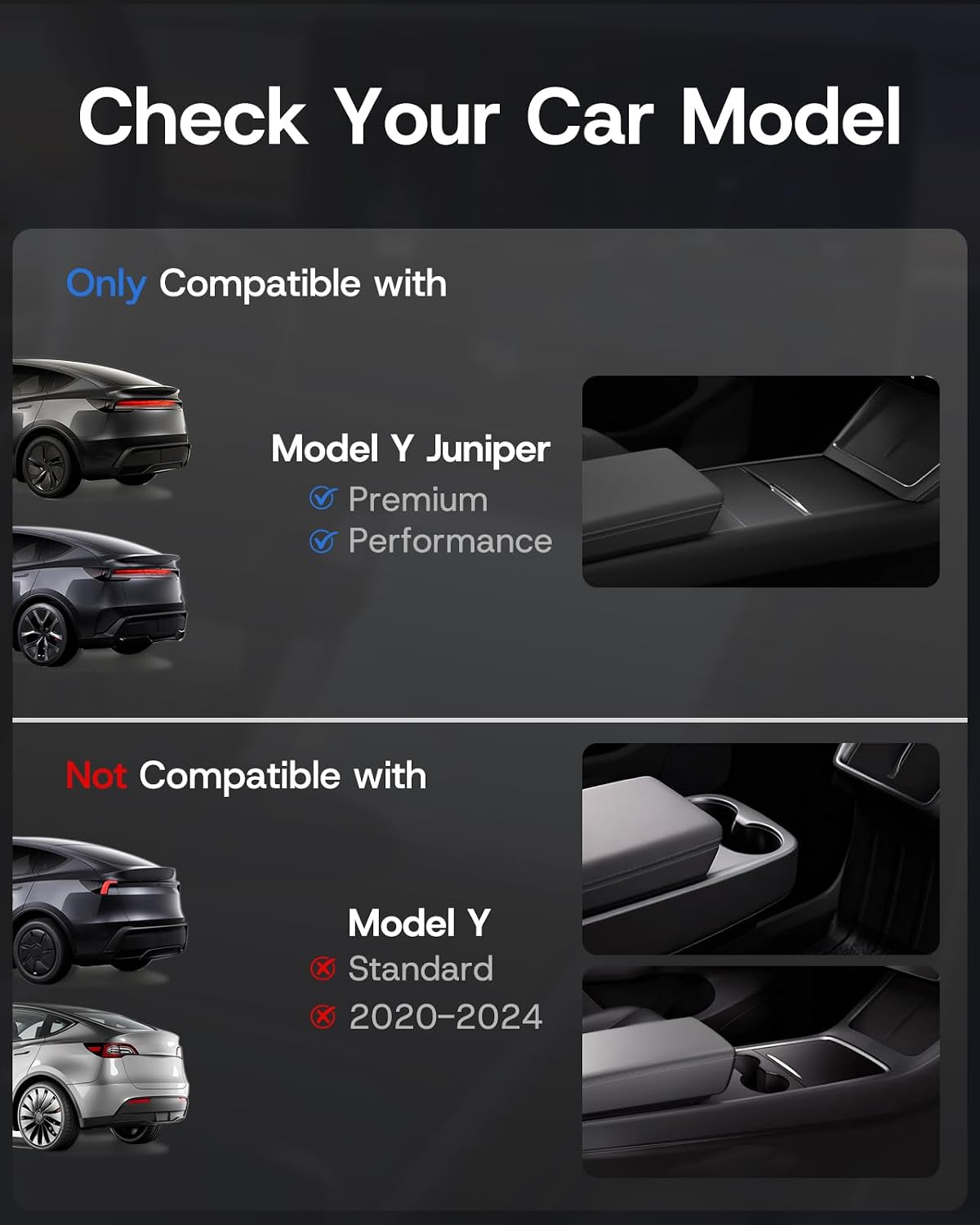 Center Console Organizer Tray for Tesla Model Y Juniper 2026 2025 (Premium &amp; Performance), 8PCS - PC Material &amp; Silent Silicone Armrest Storage Box Bottom Liners Wireless Charging Pad Cup Holder