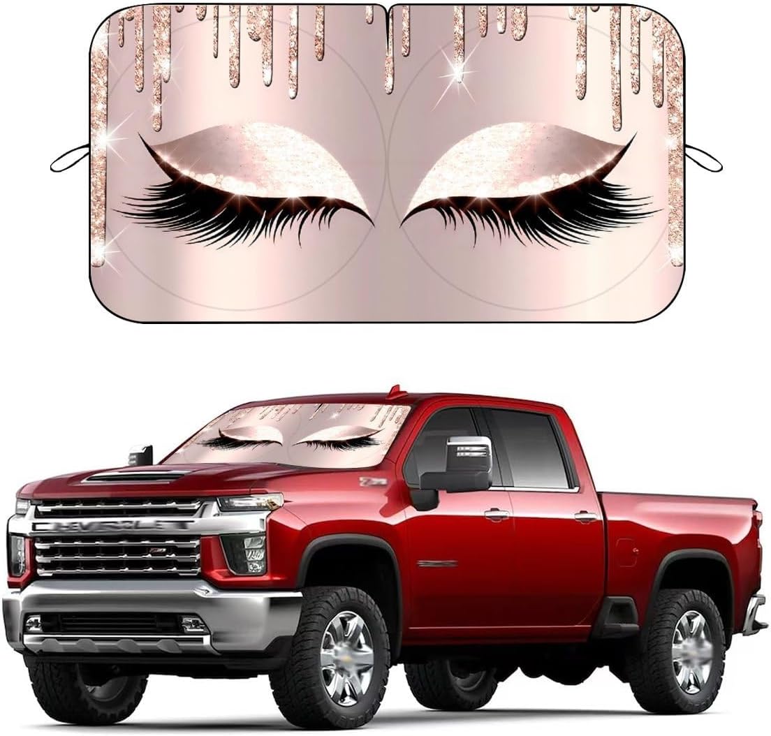 Pink Eyes Windshield Sun Shade, Foldable UV Protection Car Sunshade, Front Window Sun Visor, Cute Car Interior Accessories, Heat Insulation Sun Cover for Car SUV Truck, 59" X 31.5"