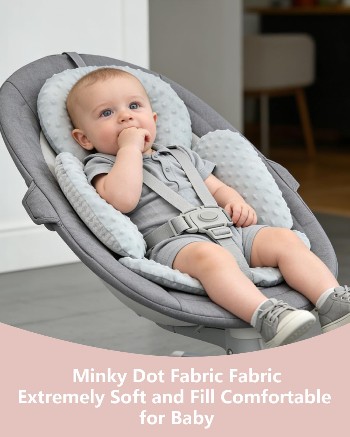 KAKIBLIN Infant Car Seat Insert for Baby, Car Seat Cooling Pad, Reversible Newborn Car Seat Insert Head Body Support for Summer, Fits for Stroller, Swing, Bouncer, Bassinet, Boys and Girls (Grey)
