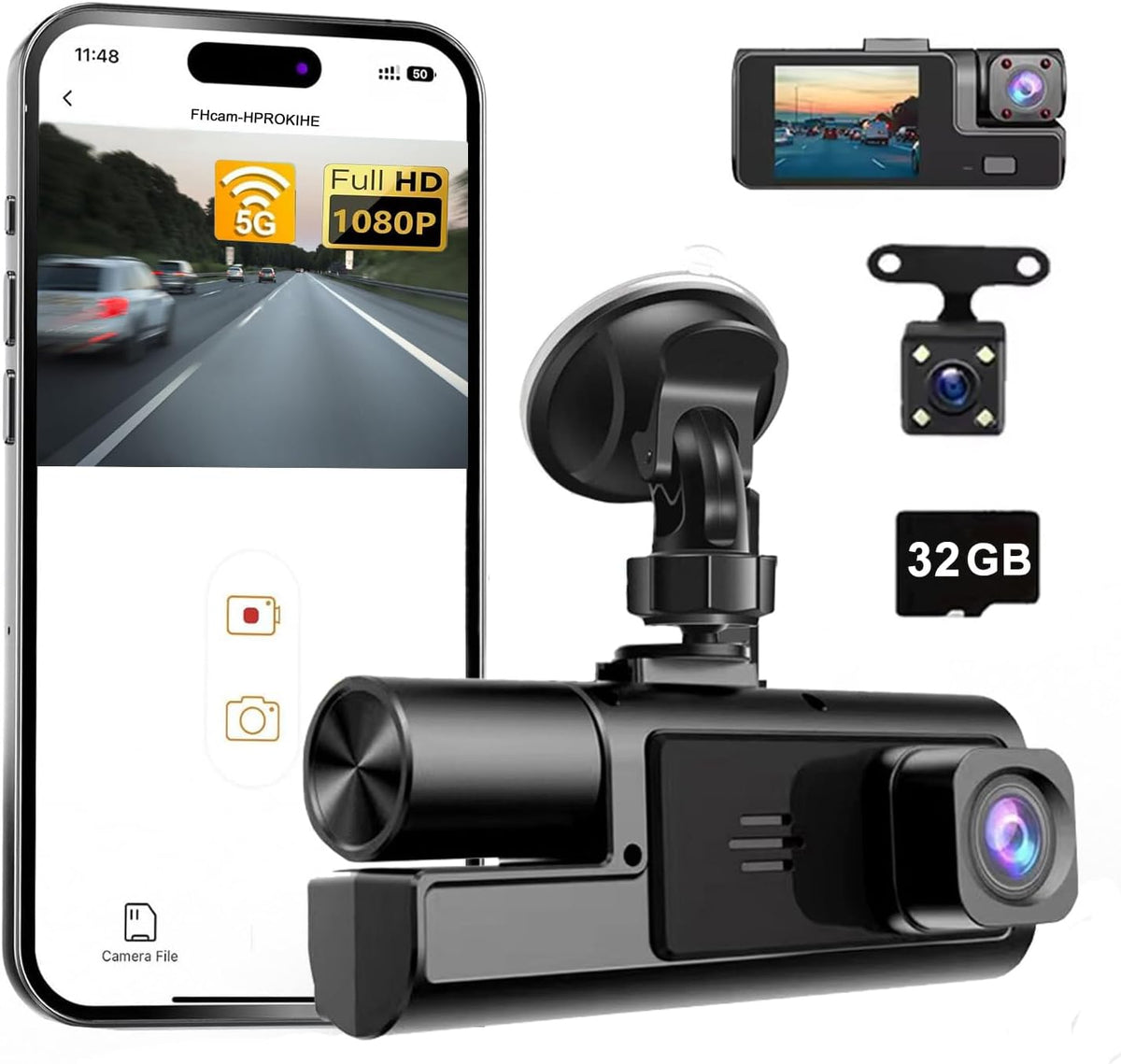 1080P Dual Dash Camera for Car Front and Inside Dashcam Car Security Video Recorder,170°Wide Angle Vehicle Cam,WDR,G-Sensor,Loop Recording,Night Vision (Dual Dash Cam Without Card)