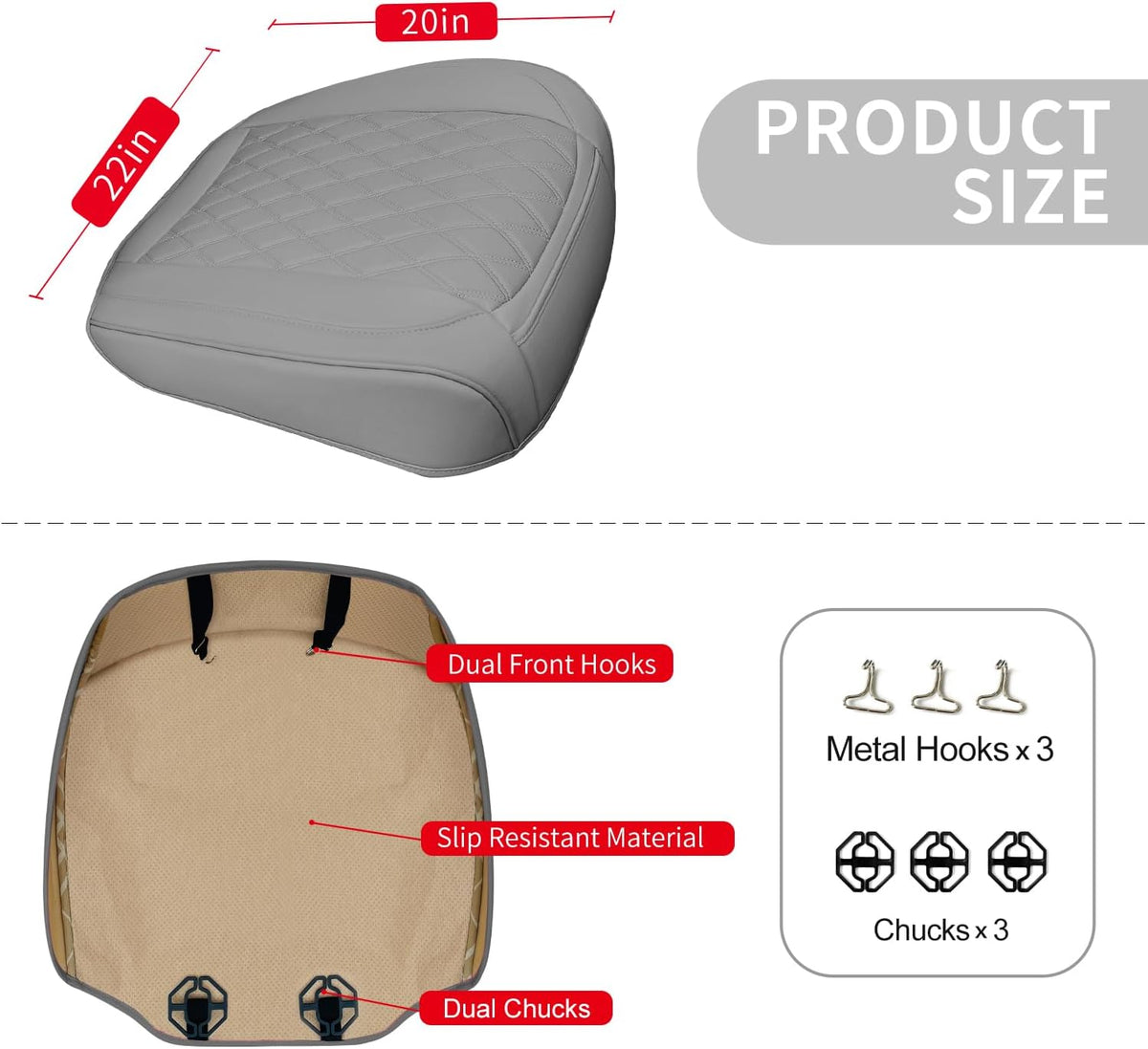 BEITK 1 Pack Leather Front Car Seat Bottom Cover Gray