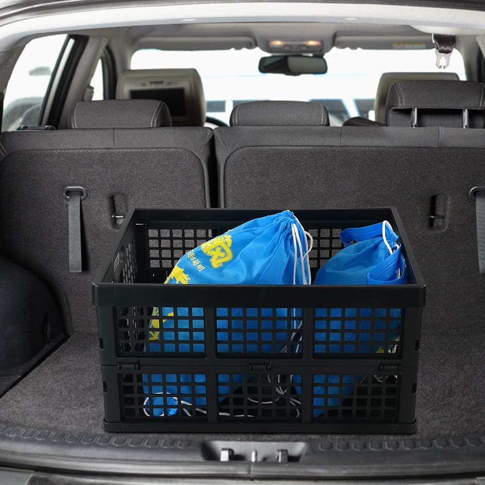 Morcte 34 L Plastic Rectangular Collapsible Crates, Pack for 3, Black | Folding Crates Storage, Space Saving, Stackable, Sturdy Build, Ideal For Groceries, Tools & Household Items
