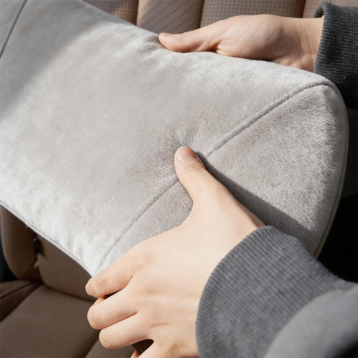 Car Lumbar Support Pillow, Memory Foam Pain Relief Vehicle Lower Back Support Cushion Pad with Strap, Ergonomic Automotive Interior Seat Pillow, Universal for SUV RV Truck (Light Grey)