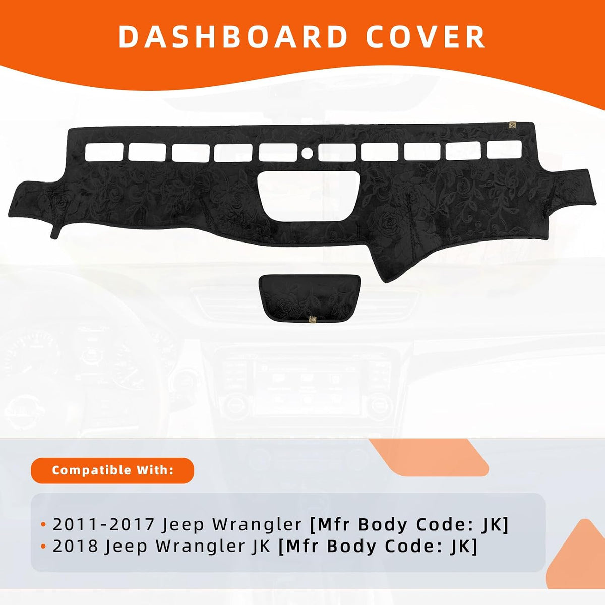 Dashboard Cover Dash Mat Fit for Je-ep Wrangler JK 2017-2011 (for JK Body Code),Car Dash Board Mat Anti-Glare Carpet,Non-Slip Pad Sunshield Protector (Flannel)