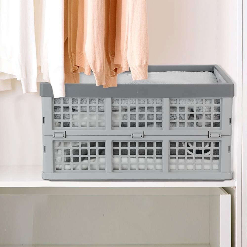 34 L Plastic Crates, Collapsible Storage Crates/Stackable Storage Container Basket, 2-Pack