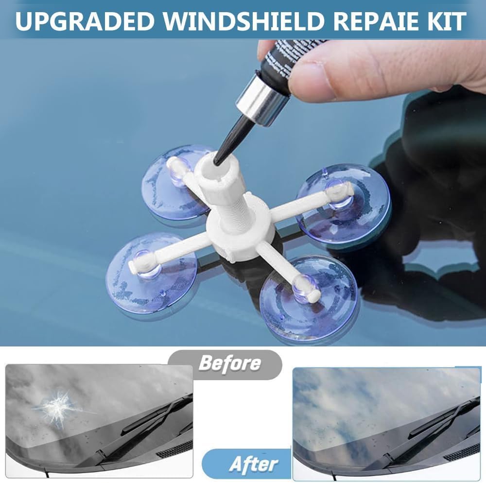 Windshield Repair Kit, Windshield Crack Repair Kit,2 Pcs Car Glass Repair Kit Quick Fix for Chips & Cracks, Windshield Chip Repair Kit, Automotive Nano Repair Kit（Blue）