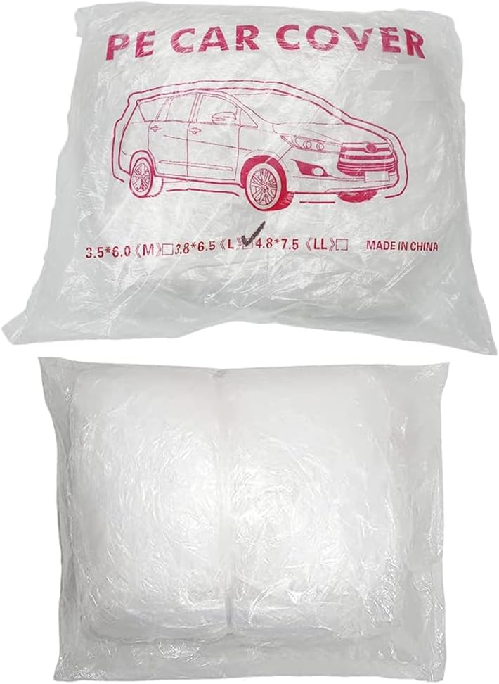 4 Packs Disposable Car Cover Clear Plastic Car Cover Universal Rain Dust Garage Cover with Elastic Band Medium (12 ft x 22 ft)