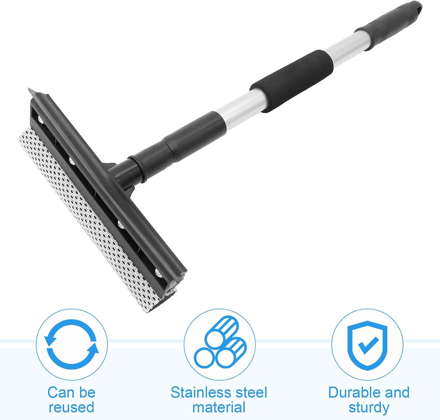 Yardwe Telescopic Stainless Steel Dual-Sided Car Squeegee with Extendable Handle for Windshield and Window Screen Cleaning, Automotive Glass Washer for Efficient Exterior Care