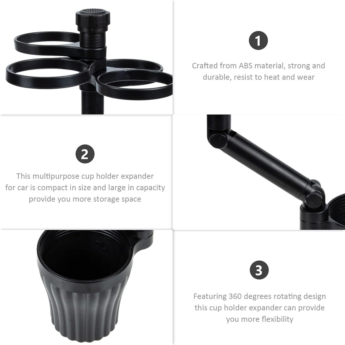 Car Cup Holder Expander Black 360 Degree Rotating Adjustable