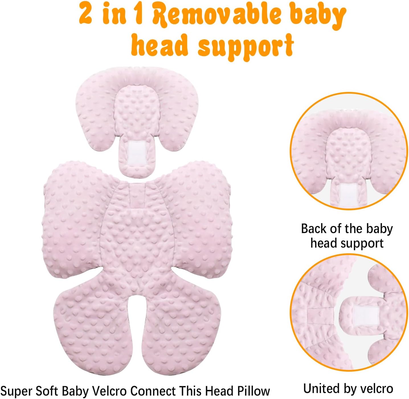 KAKIBLIN Infant Car Seat Insert, Carseat Head Insert & Body Support for Newborn, 2-in-1 Reversible Newborn Car Seat Cushion, Soft Stroller Insert for Car Seats, Bouncer, Strollers, Swing (Pink)