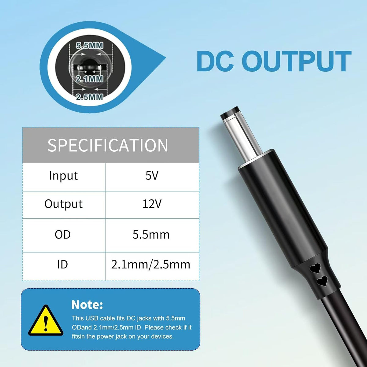 Baby car camera USB plug power adapter, 5V to 12V power cord adapte