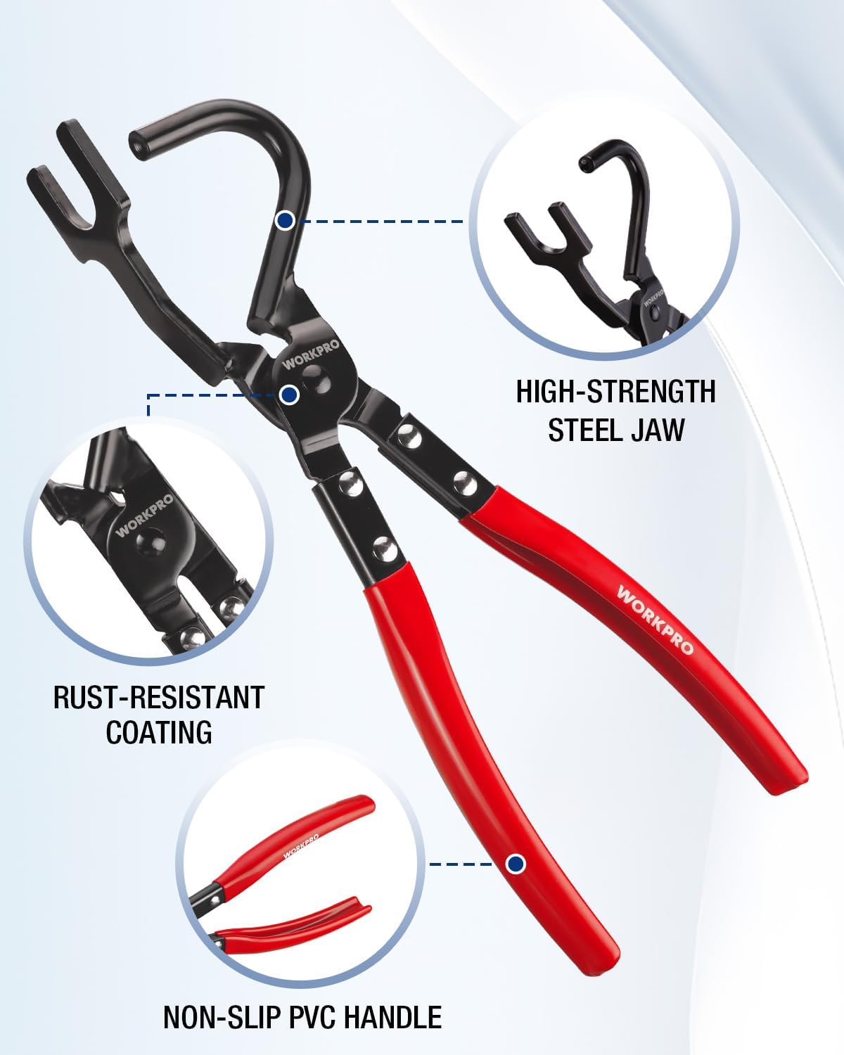 WORKPRO Exhaust Hanger Removal Tool with 4 Rubber Hangers, Red | Exhaust Hanger Pliers for Car & Truck Rubber Exhaust Hangers Muffler Hanger, For Most Domestic & Imported Exhaust System
