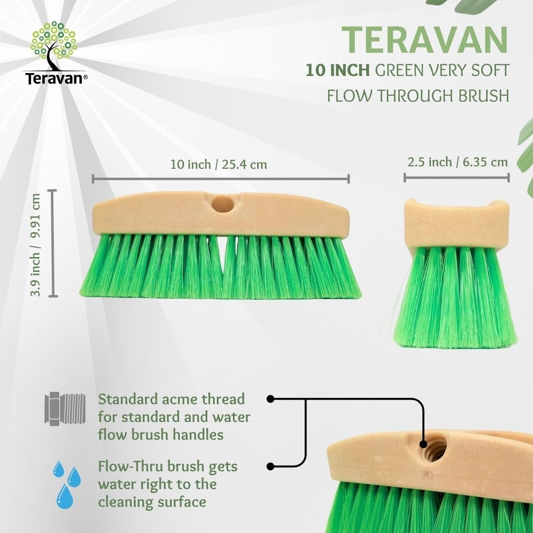 Teravan Green Flow Through Essential Flagged-End Brush Head, 10-Inch