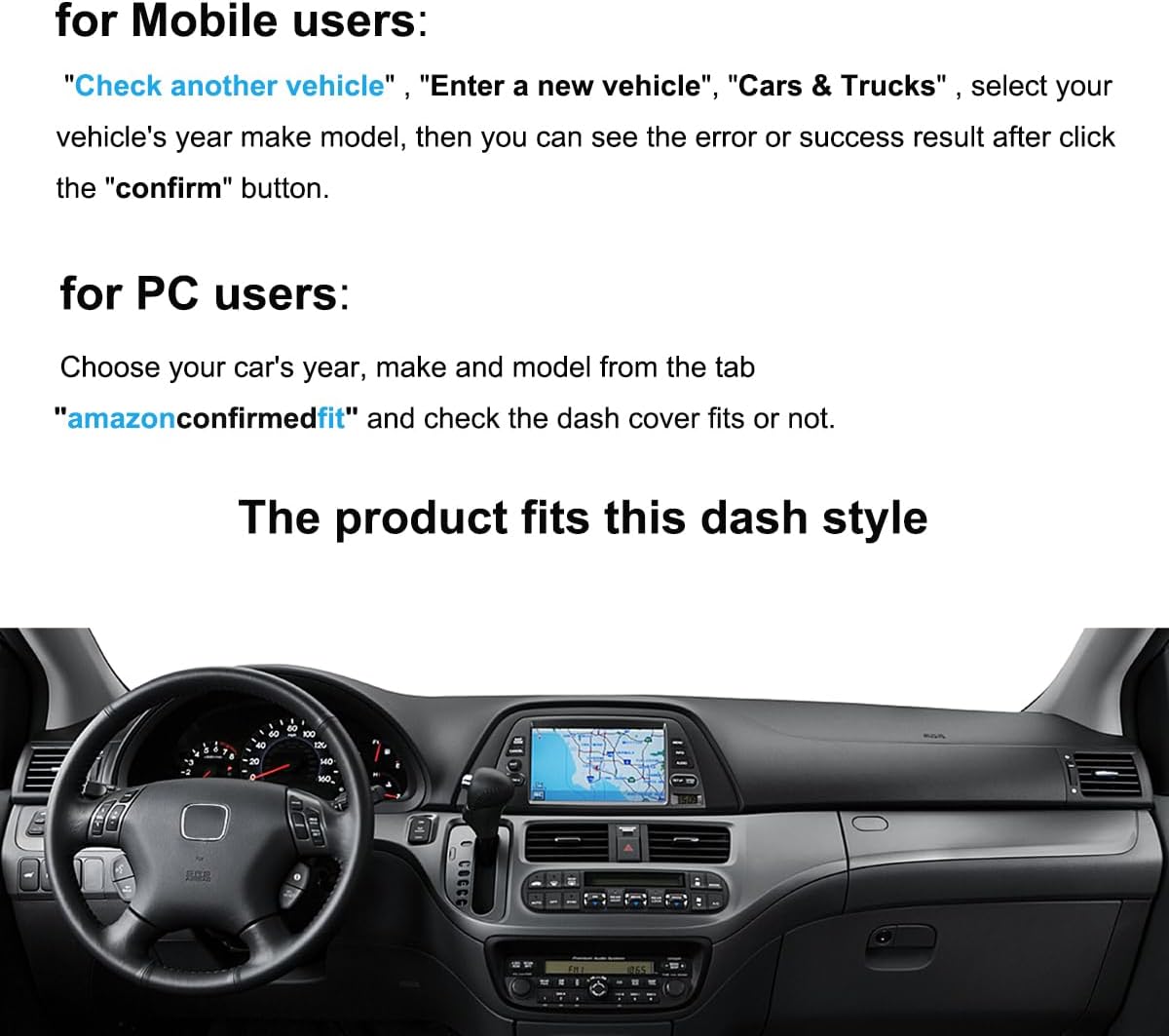 Dash Cover Mat Custom Fit for Honda Odyssey with Cutout for Speakers Airbag and Light Sensor,Dashboard Pad Cap Carpet Protector K224 (Black)