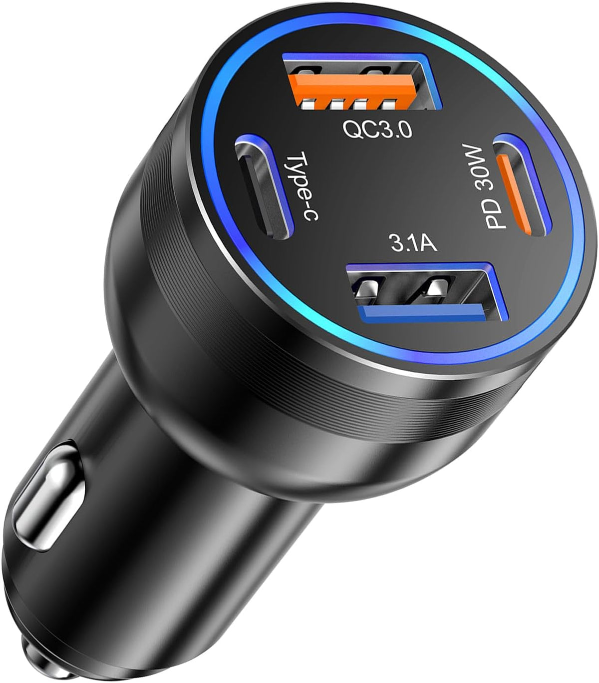 65W USB C Car Charger, 4-Port Cigarette Lighter Adapter PD30W Fast Charging
