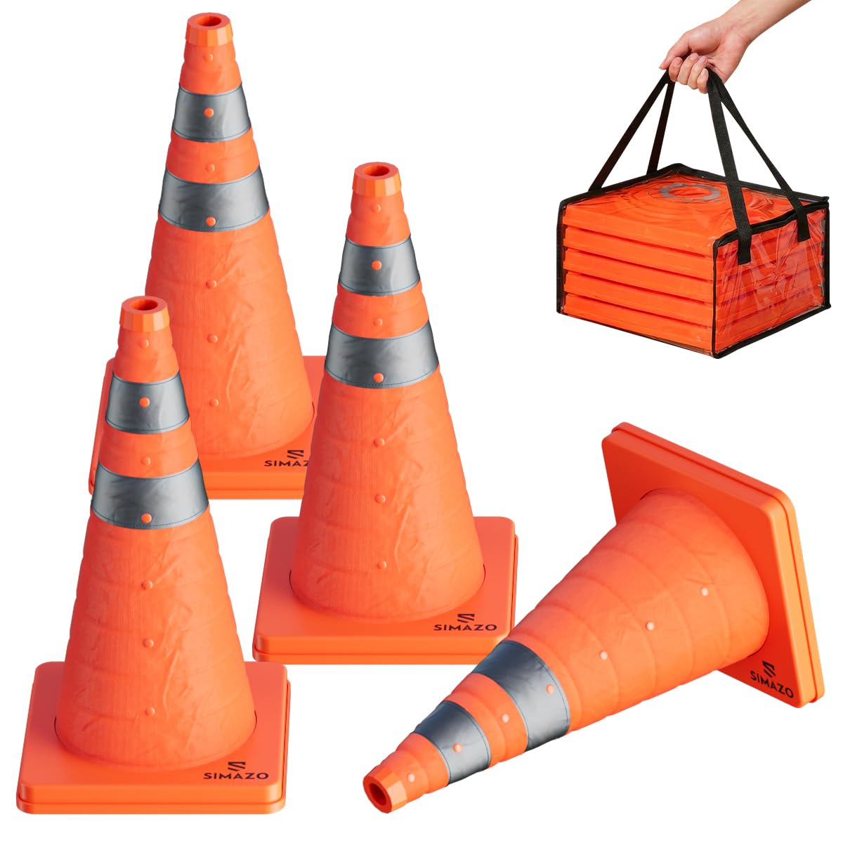 4 Pack 18In Collapsible Traffic Safety Cones with Reflective Collar
