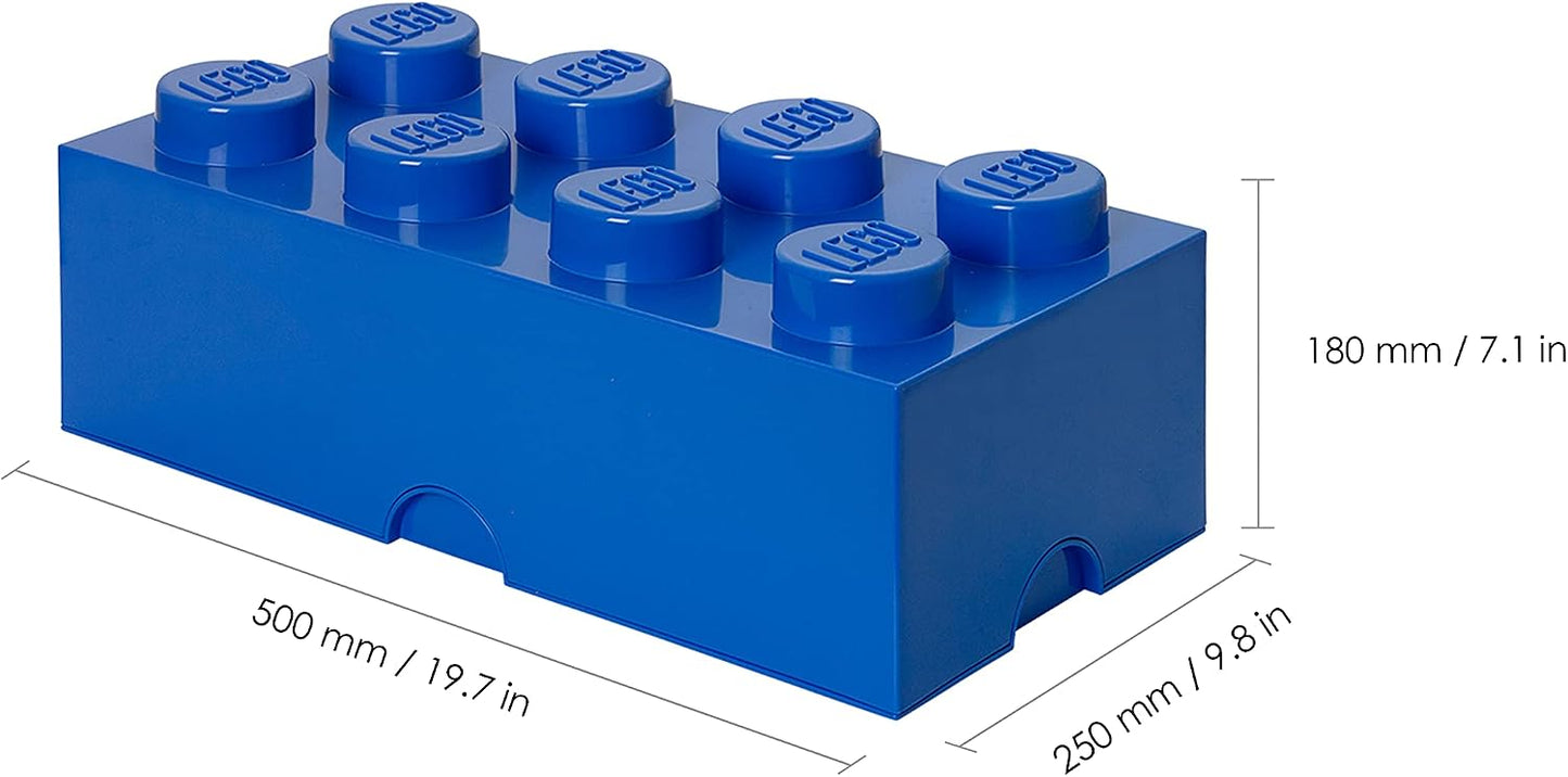 LEGO Storage Brick 8 - studs BLUE - Stackable Plastic Storage Box with Lid for Kids and Adults, Ideal Desk Organizer and Toy Box - 12.1L Capacity