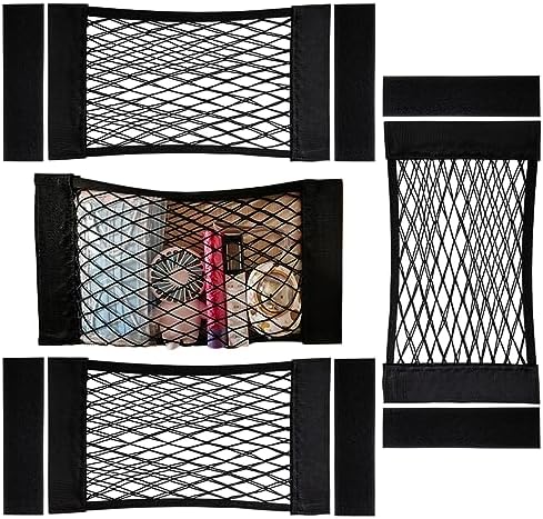 4Pack Automotive Cargo Net Car Storage Wall Sticker Organizer Pouch Bag Elastic Mesh Pocket with Tape Stickers for Trunk Organizer Holder for Cabinet Organize 4PCS (Same Size)